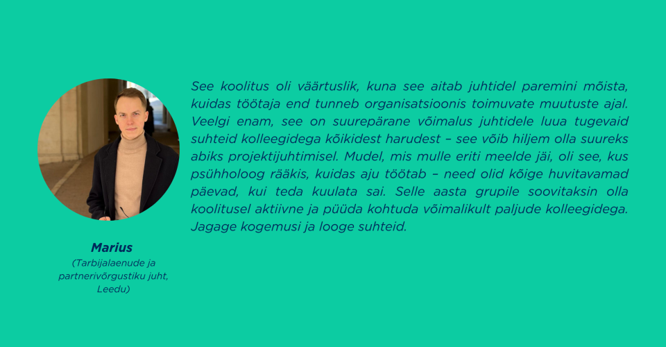 Töötaja foto ja tekst tema poolt, kus ta jagab oma kogemust programmiga.