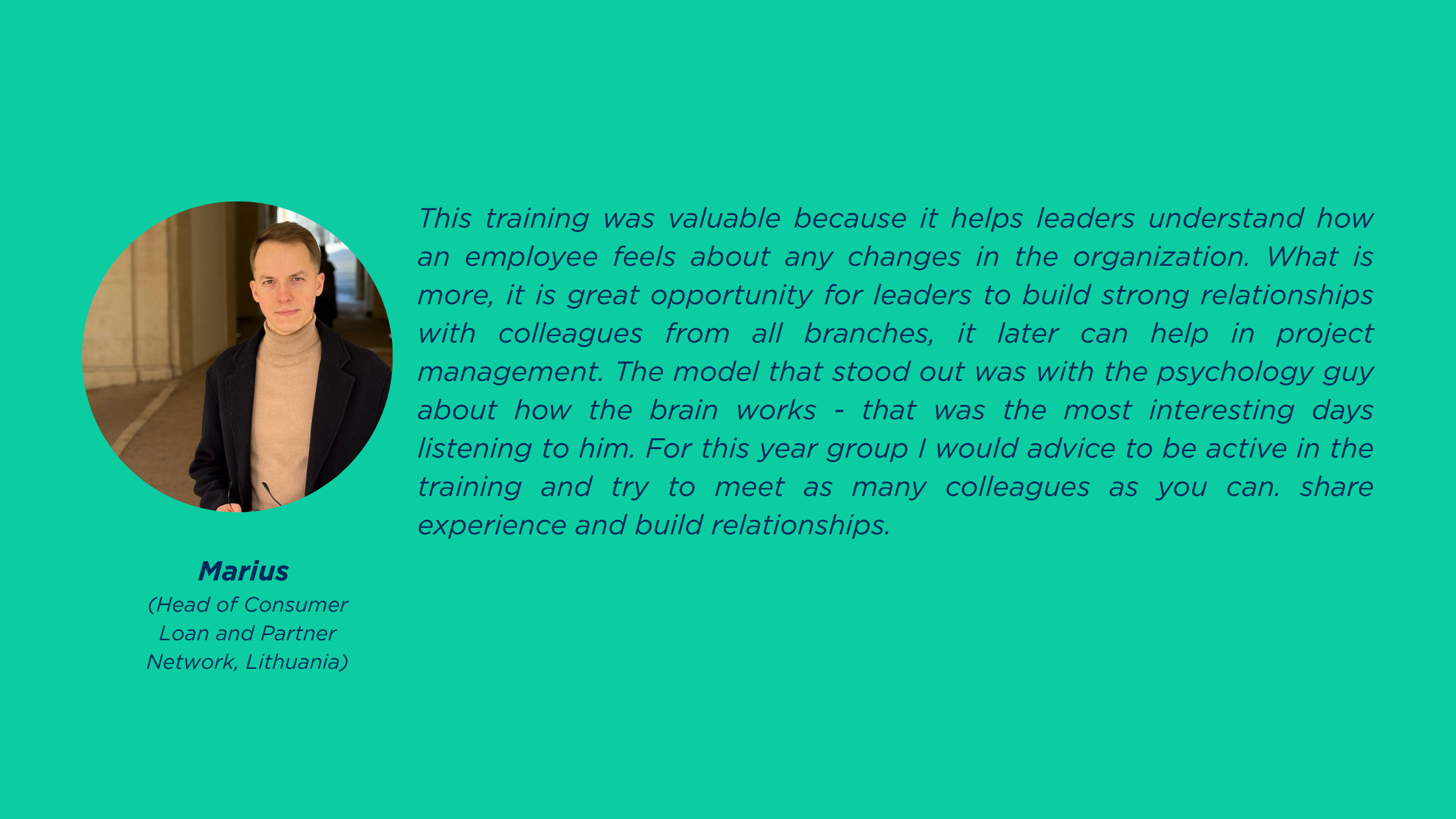 Photo of employee and text from his side, who shares her experience of this program