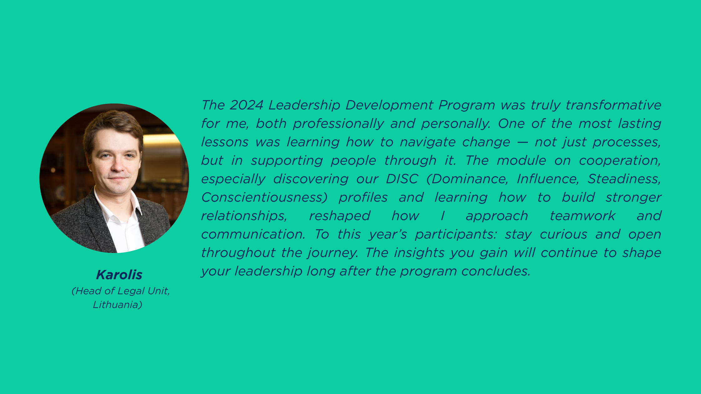 Photo of employee and text from his side, who shares her experience of this program